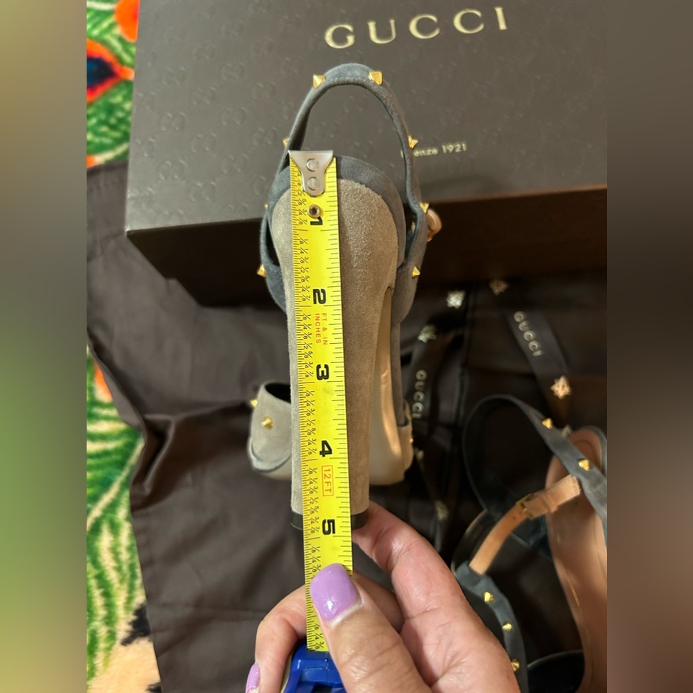 **SOLD** Gucci 5” Heeled Sandals w/ Gold Studs - EUC - Picture 6 of 10